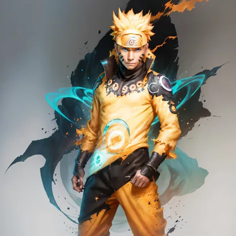 naruto uzumaki, like a specter of the past, emerges in haunting glory. his iconic orange jumpsuit now faded, tattered, and ether...