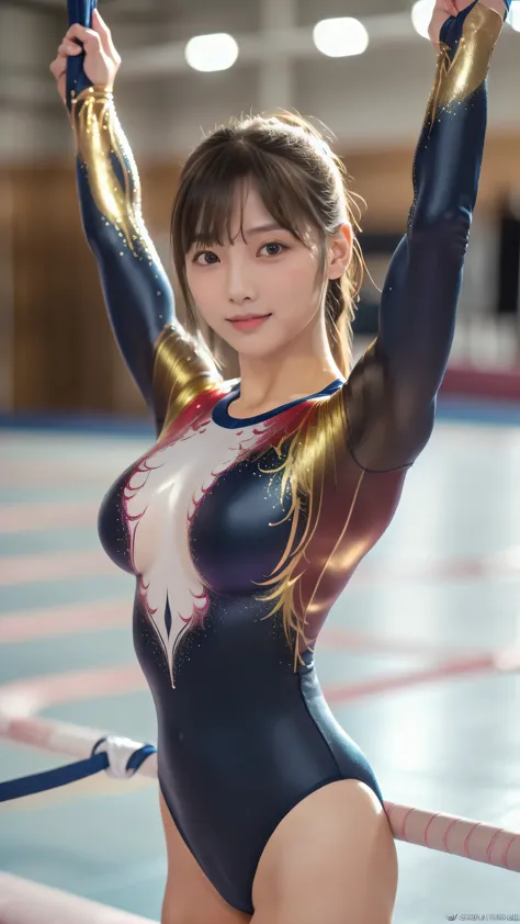 ((indoor, 新Gymnastics Venue, Gymnastics Venue:1.3)), (Highly detailed skin, Beautiful realistic face, White skin, Pointed Chest,...