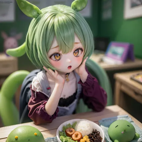 cheeky green haired zundamon(((((in the form of a child)))))eat sweets