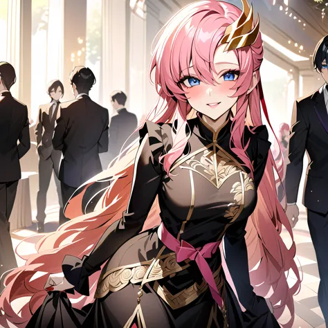 ((highest quality)), ((masterpiece)), (detailed), （perfect face）、the woman is lacus clyne, with blue eyes, medium-long pink hair...