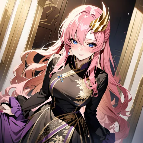 ((highest quality)), ((masterpiece)), (detailed), （perfect face）、the woman is lacus clyne, with blue eyes, medium-long pink hair...