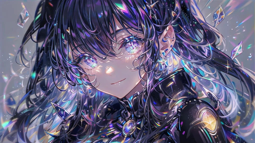 whole body:2 Equipment:2、((City of night))),((Ultra-detailed,Highest quality, High resolution)), (1 girl)(eye shadow, Eyeliner,Glow Eyes, Ultra-detailed目, Complex eyes, Beautiful Eyes, Frills.smile .machinery background.((High contrast RGB effect, LED Effect, Kaleidoscope effect, Glowing effect, Ripple effects, Glitter RGB Effect)) 