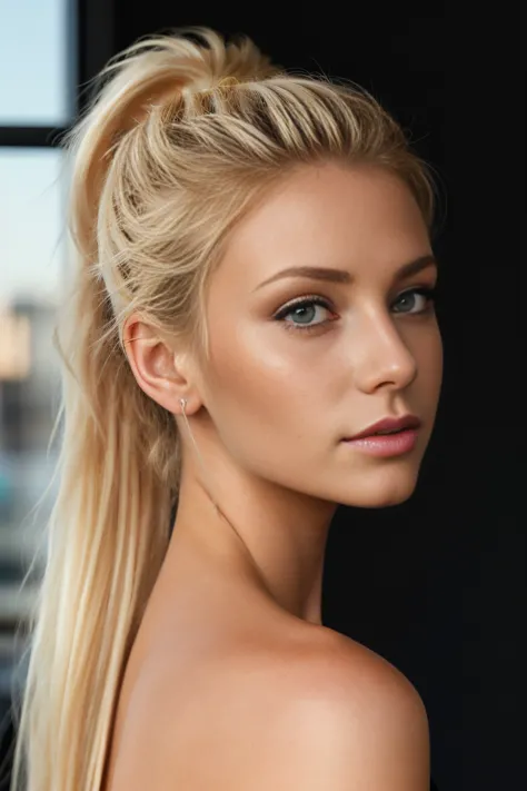 colored photography, medium shot, wearing black dress, foreground, ((a realistic photo of a beautiful 23 year old blonde girl)),...