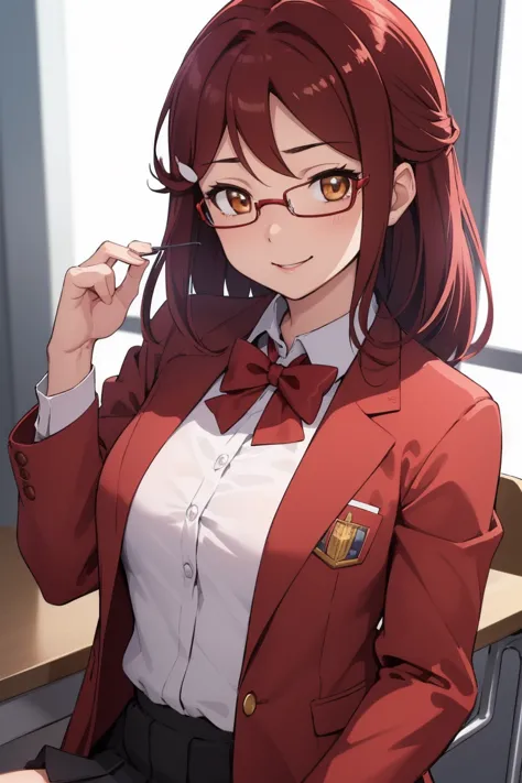 rikosakurauchi, riko sakurauchi, (brown eyes:1.5), hair between the eyes, by the wide, (red hair:1.5), (little mom:1.2), 
break ...