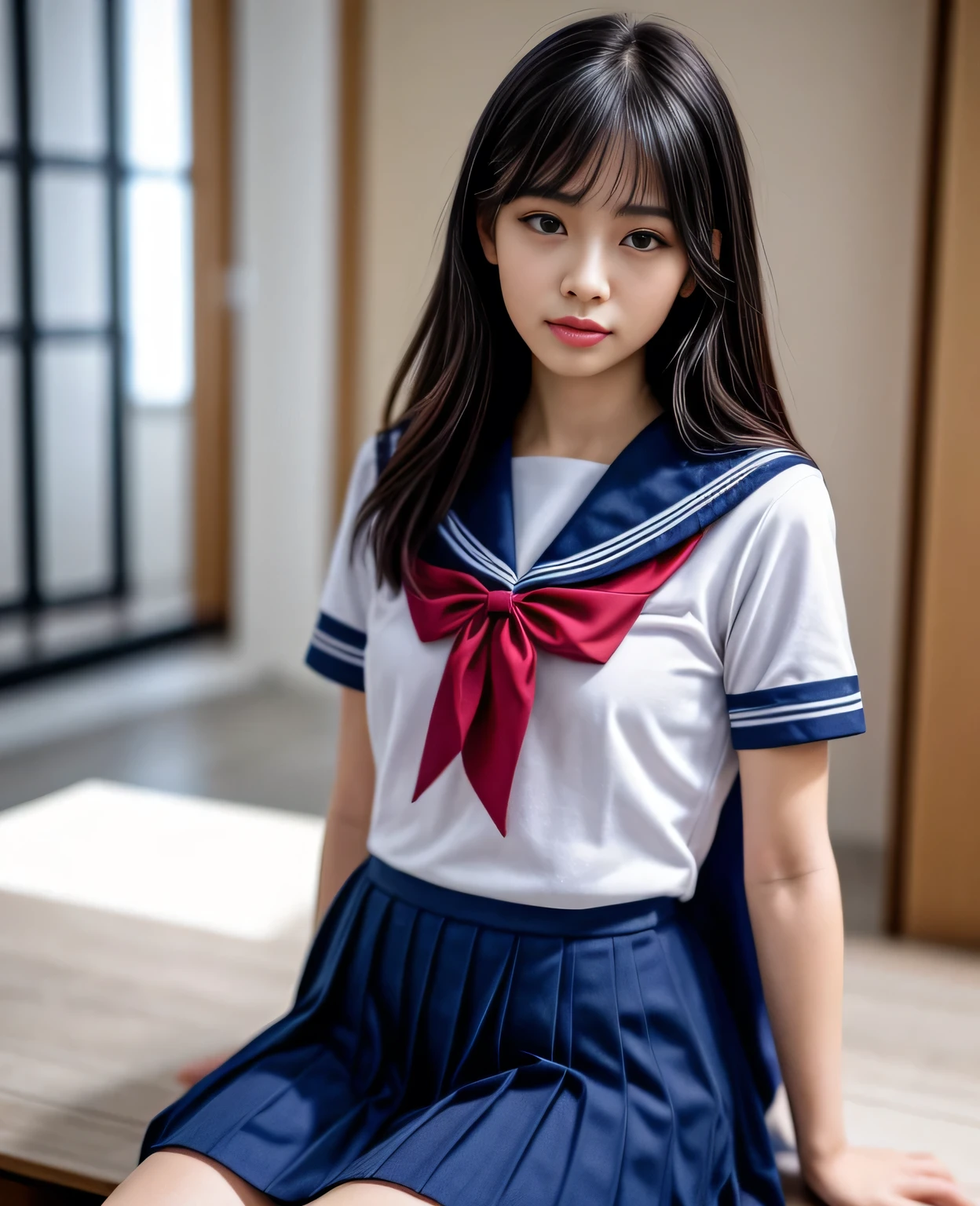 1人の女の子, 15年間 , セーラー服, 彼女の成長した体に触れる, 詳細 , 現実的, photo現実的, 高解像度, 傑作, ultra-詳細, ドラマチックな照明, 映画の構成, beautiful 詳細 eyes, beautiful 詳細 lips, extremely 詳細 face, 長いまつ毛, 複雑な詳細, 輝く肌, 柔らかい照明, 暖色系のカラーパレット, 映画のフレーミング, プロの写真撮影