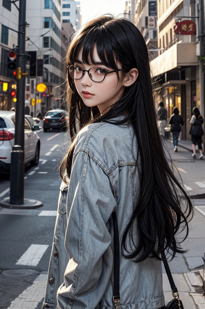 lover, Male1, Girl with glasses 1, Bangs, black hair, black eyes, Double Figure, big city