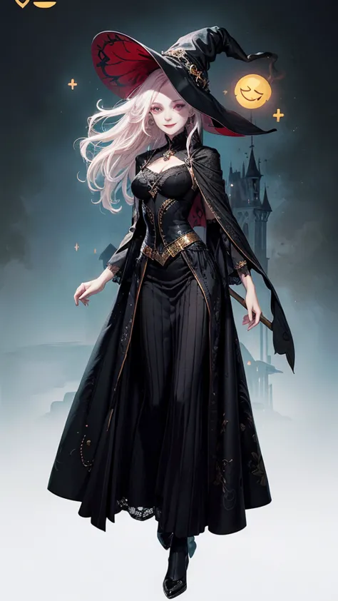 (masterpiece, top quality), detail, ((character concept art)), (1 名woman, woman, black long skirt, witch hat, witch clothing fab...