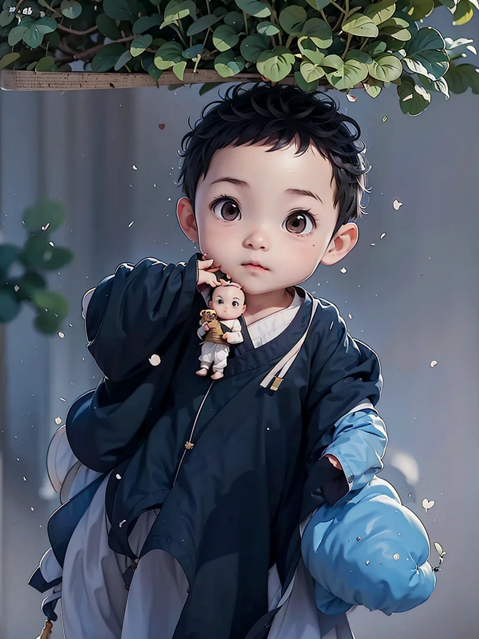 une photo de portrait animé complet du corps d&#39;un moine chibi avec un fond uni, moine anime mignon, bébé moine, tête chauve, À la manière de Pixar, ambiance animée, Style animé 4k, chibi mignon moine, Style animé artwork, Style animé illustration, Style animé, in Style animé, inspiré des dessins animés