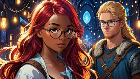 a couple of people standing next to each other in a room, charlie bowater y artgeem, neoartcore y charlie bowater, charlie bowat...