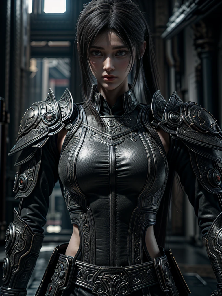 Game art，The best picture quality，Highest resolution，8K，(A bust photograph)，(A bust:1.5)，(Portrait)，(Head close-up)，(Rule of thirds)，Unreal Engine 5 rendering works， (The Girl of the Future)，(Female Warrior)， 
20-year-old girl，An eye rich in detail，(Big breasts)，Elegant and noble，indifferent，brave，
(Future style combat suit combining the characteristics of ancient armor，Ancient runes of light，Combat accessories with rich detailetallic luster)，Future police，cyberpunk characters，

photo poses，simple background，Movie lights，Ray tracing，Game CG，((3D Unreal Engine))，OC rendering reflection pattern