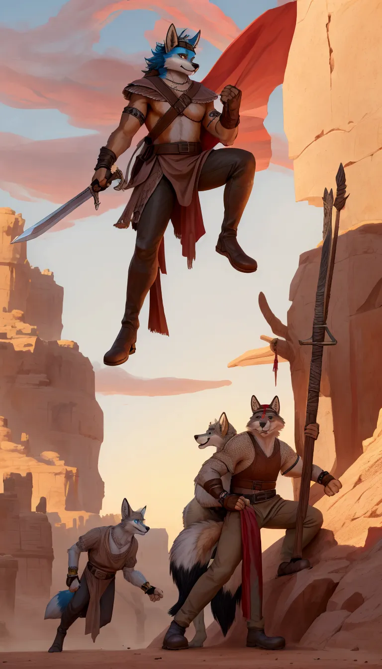 handsome young anthro furry desert coyote fox male, desert ancient times mercenary solider-assasin murderer, handsome model look...