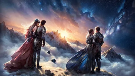 (((masterpiece))),Best Quality, illustration, sky, cloud, star \(symbol\),1 man, 1 girl, couple, intimate, lovers, evening, offi...