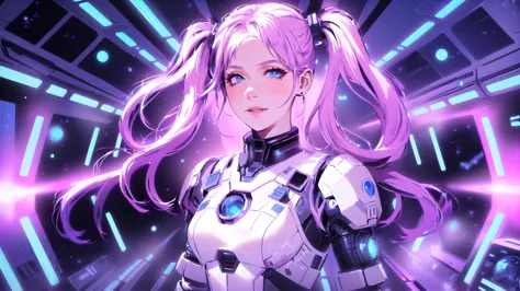 there is a woman in a futuristic suit standing on a space station, portrait anime space cadet girl, portrait armored astronaut g...