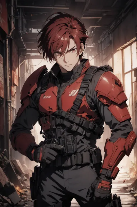 1man, handsome, red hair, wearing combat suit, ultra high resolution, best quality, masterpiece, rtx,ray tracing, 4k, top qualit...