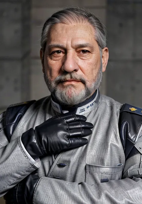 , fotografia de Corpo completo imagem de corpo inteiro, fotografia dinâmica, The space general aged 65 has long gray beard and l...