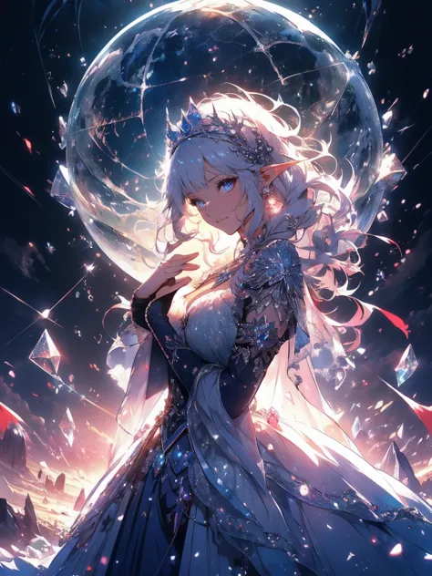 最high quality、one female elf filling the entire front screen、iceの女神、iceのドラゴン、(( cowboy shot ))((see-through ice  dress))'((low a...