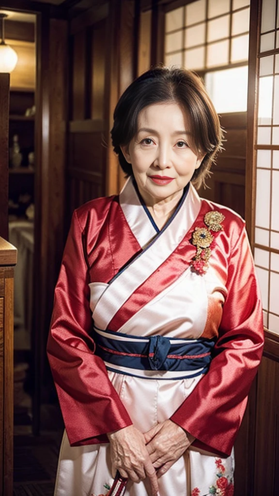 Beautiful mature woman、60-year-old woman、Snapshots、Red lips, ((Thin lips)), Hanbok、Light from the front,
