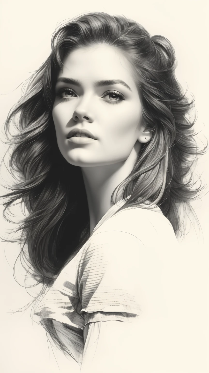 Portrait of a woman, (upper body), (masterpiece, best quality:1.2), grayscale, (unfinished sketch:1.2), (partially colored:1.5), (grey background)