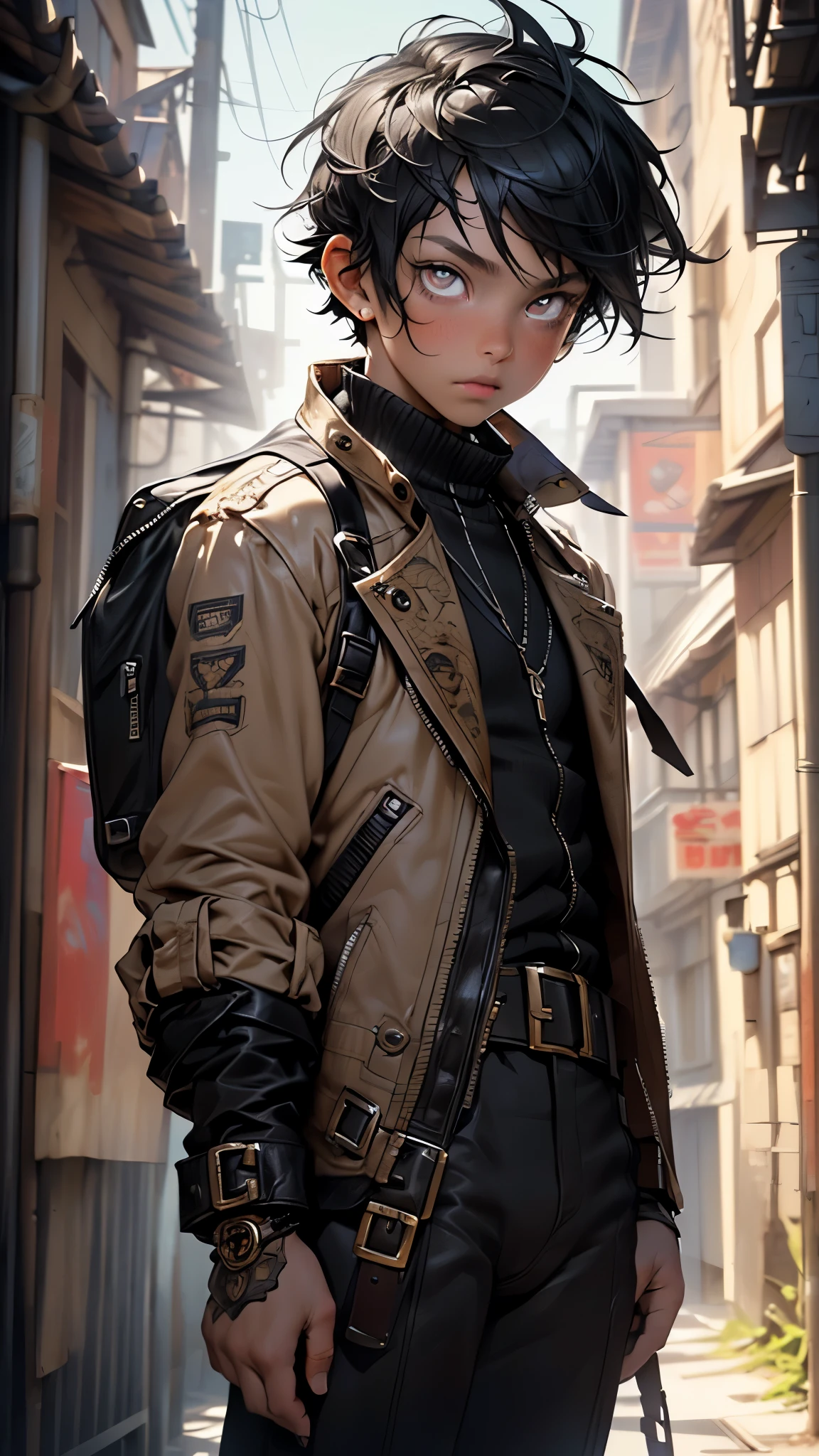  steampunk,(((little boy,boy,kid,kid only,,1boy,male gender))),(((()))),

child's chest,(((black hair,spiked hair,colored inner hair))),((orange_eyes:1.3))),intricate eyes,beautiful detailed eyes,symmetrical eyes,big eyes:1.5,(((black skin,dark skin,lustrous skin:1.5,tanned skin,bright skin: 1.5,skin tanned,shiny skin,very shiny skin,shiny body))),(((kid body,a little chubby,good anatomy,accurate body proportions,detailed shota body for young boy,))),(((detailed face and eyes))),

(nsfw),

(steampunk clothes),(((steampunk outfit,trench coat))),((bulge in pants)),((red clothes theme,intricate outfit,intricate clothes)),

(dynamic pose:1.0),embarrassed,(centered,scale to fit dimensions,Rule of thirds),

((steampunk,industrial revolution)),scenery:1.25,((intricate scenery)),((steampunk, background)),

(Glossy winter ornaments),highres,sharp focus,(ultra detailed,extremely detailed),(photorealistic artwork:1.37),(extremely detailed CG unity 8k wallpaper),(((vibrant colors,vibrant theme))),(intricate),(masterpiece),(best quality),artistic photography,(photography taken by sldr),(intricate background),perfect rendered face,perfect face details,realistic face,photo realistic,((intricate detail)),(((realism))),
