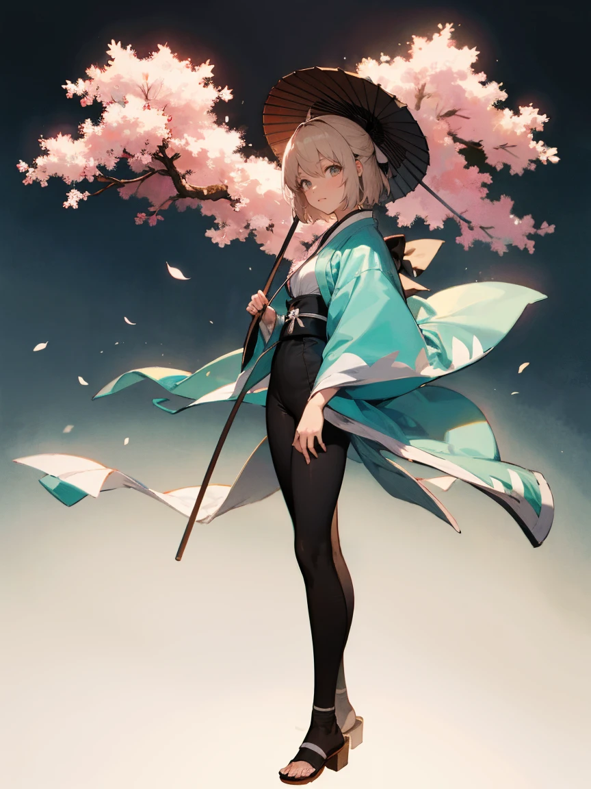 {Extremely detailed 8K wallpaper}, {masterpiece}, {Best Quality}，Alone，full body shot，okita souji，short hair, kimono，Haori Cerezo, cherry tree, sensual, leggings