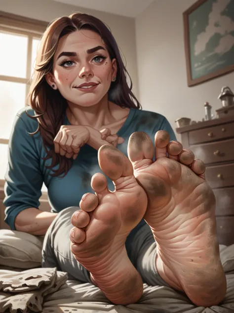 a foot, soles, dirty foot, dirty soles, stinky foot, closeup-view on foot. house background. masterpiece, uhd