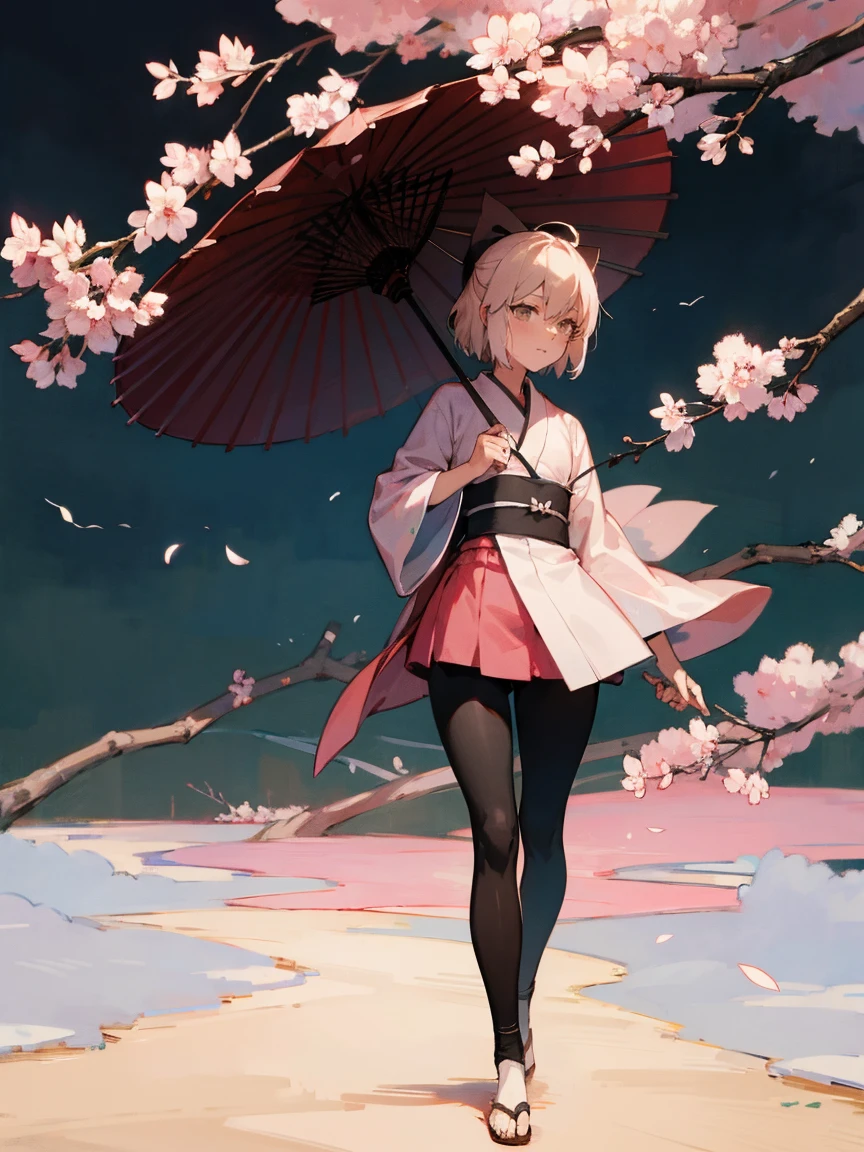 {Extremely detailed 8K wallpaper}, {masterpiece}, {Best Quality}，Alone，full body shot，okita souji，short hair, kimono，Haori Cerezo, cherry tree, sensual, leggings