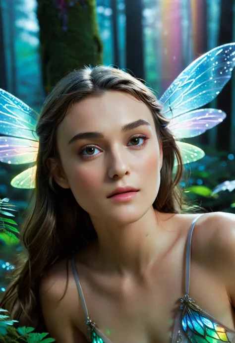 Keira Knightley as a Fairy,(Very detailed:1.2),(Highest quality:1.2),(8k:1.2),Sharp focus,(Scattered beneath the surface:1.1),Aw...