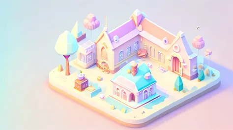 Isometric school RPG style, cartoon, high quality, school, luminous design, pastel colors, dreamy illustration