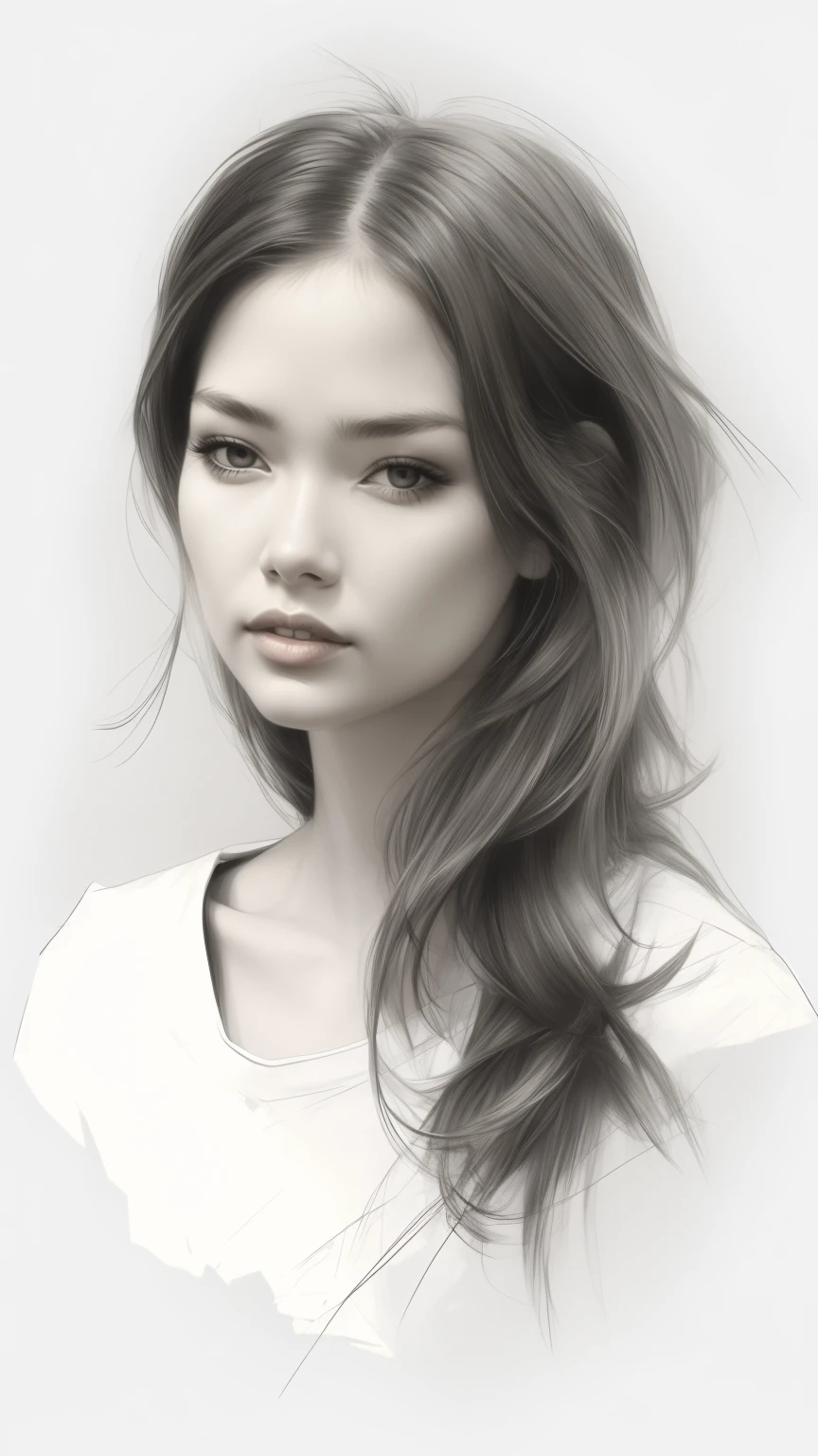 Beautiful girl, (upper body), (masterpiece, best quality:1.2), grayscale, (unfinished sketch:1.2), (partially colored:1.5), (grey background)