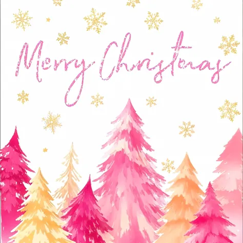 Happy christmas trees with snowflakes and glitter on them, Pink tree, Magenta Tree, Happy, Pink Forest, tall purple and Pink tree, There are trees, full image, card, Marshmallow Tree, Adding Details, official artwork, in Pink Forest, Festive, artwork, Very, Happy, Trees and stars background, holiday, Thumbnail, author：Christabel Dennison