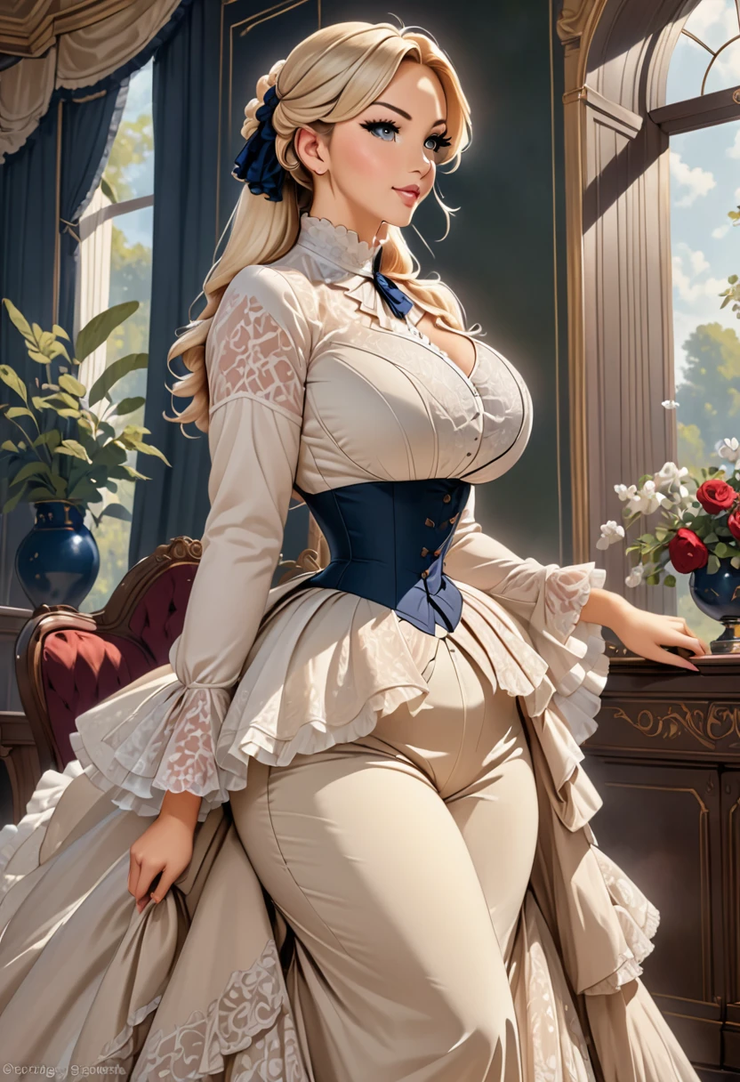 A beautiful Aristacrat woman with large elegant, hawk-like-nose, who embodies old fashioned class, sophistication, elgance as well as wholesome, natural beauty. curvy, thin-waist, wide-hips, swaying-hips. PAige Spiranac. Oppulent historically accurate victorian dress.
