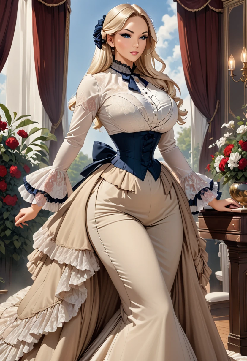 A beautiful Aristacrat woman with large elegant, hawk-like-nose, who embodies old fashioned class, sophistication, elgance as well as wholesome, natural beauty. curvy, thin-waist, wide-hips, swaying-hips. PAige Spiranac. Oppulent historically accurate victorian dress.
