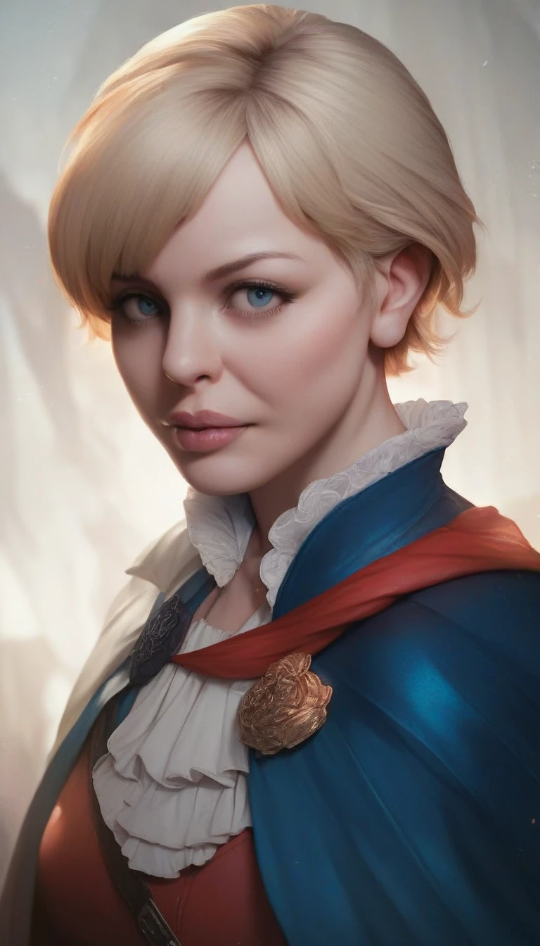 1girl, Sherry Birkin (Resident Evil 6), blonde hair, short hair, wearing spcc costume with cape, ((high resolution, masterpiece, highres, photorealistic, perfect face, perfect ilumination))