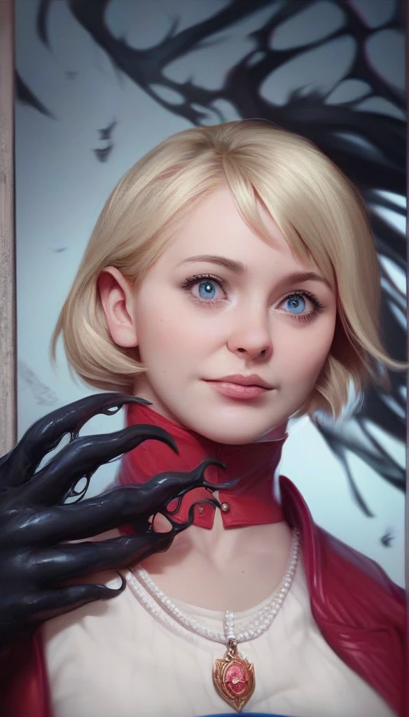 1girl, Sherry Birkin (Resident Evil 6), blonde hair, short hair, venom vespid clothes, ((high resolution, masterpiece, highres, photorealistic, cute face, perfect ilumination))