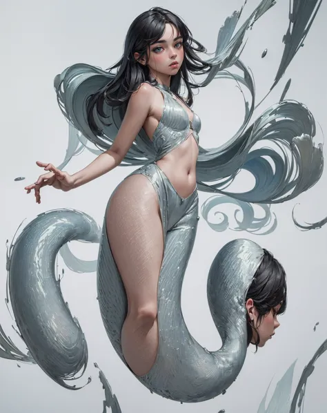 (masterpiece, best quality, ultra detailed, absurdres:1.5), 1girl, (selkie), (full body, hdr, digital art, op art, realism, 3d r...