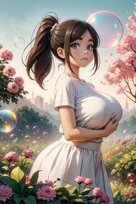 super gigantic breasts、very large breasts、standing posture、the whole body is visible、beautiful face、big eyes、long skirt、huge che...