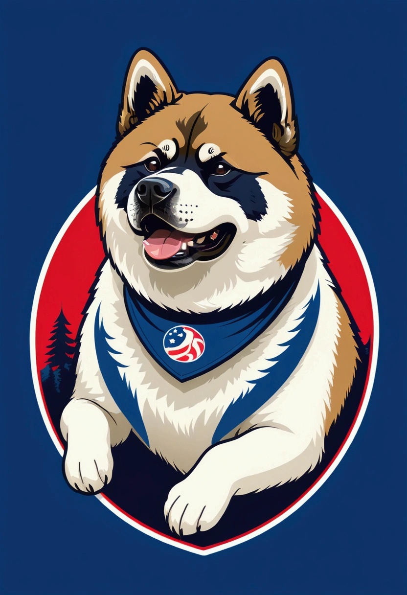 American Akita – a beauty with plush fur and a characteristic dark mask. The breed combines courage, friendliness,  funky, retro, multicoloured,  vintage logo, American Akita dog,athletic sports logo,energetic dynamic pose vintage logo, American Akita dog,athletic logo,energetic dynamic pose, American Akita – a beauty with plush fur and a characteristic dark mask.