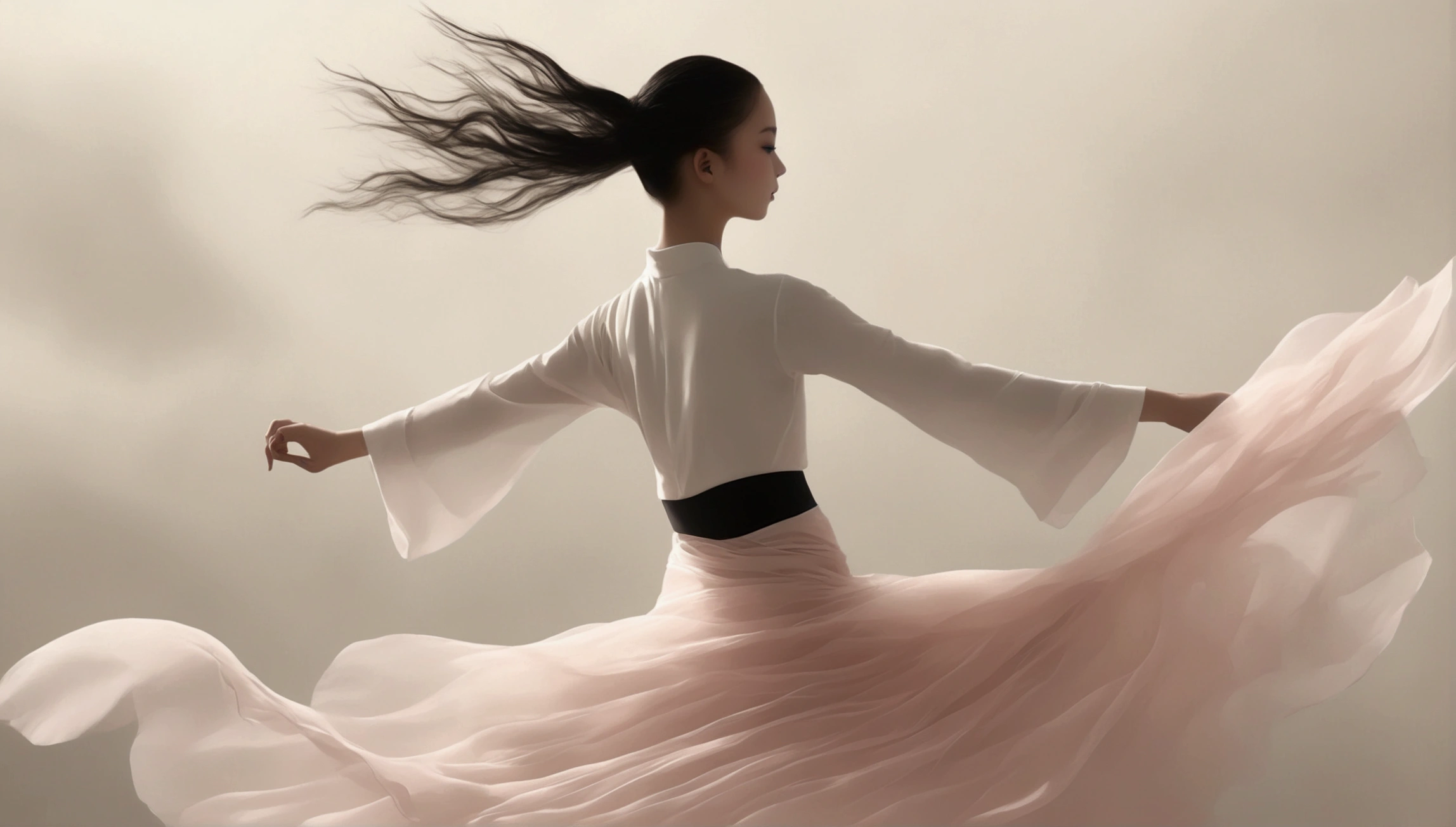 Exquisita fotografía de danza.；una niña pequeña，Solitario；un baile ，todo el cuerpo像；[globo ocular negro，confianza，alto y frio，Feliz]；[Falda larga estilo elegante.，manga larga；colocar，Degradado rosa claro y blanco，estilo tradicional，La falda no tiene patrón.，El dobladillo de la falda larga es como pétalos que cubren el fondo.,Patrón de pétalos，El fondo son pétalos y falda.,]；[danza china]，[[[todo el cuerpo，Panorama 1.1]]]，frente；composición：El personaje está en el lado derecho de la pantalla.；pelo largo al viento,Sentido avanzado,Moda, Fotografía fija, De vídeo en bucle, Movimiento fascinante, VISUALES CAUTIVADORES, integración perfecta, narración convincente, Fenómeno de vórtice, Forma en ángulo, movimiento dinámico, formas geométricas atrevidas, Forma de fragmento, contraste agudo, Influencia del modernismo, naturaleza, , arte Moderno, Asombroso, Fondo irreal, Arte de (albi albi:1.1), iluminación suave, Feliz emotion，extremadamente detallado,La forma más bella de caos., elegant； estilo simple；Minimalism。fotografía panorámica；profundidad de campo, detalles extraordinarios, obra maestra, alta calidad, 4k，iluminación cinematográfica, Desenfoque de movimiento, profundidad de campo, brillar, trazado de rayos, luz reflejada, anatómicamente correcto, HD, piel texturizada, mejor calidad, Súper detalle, alta resolución, detalles altos, preciso, alta calidad, premiado