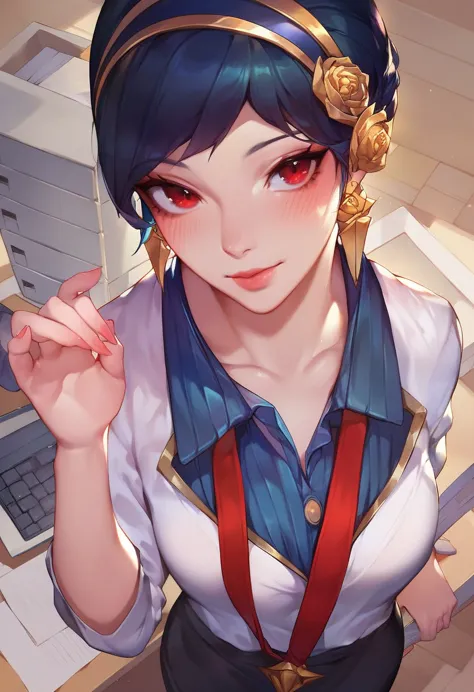 score_9, score_8_above, score_7_above, briar (league of legends), 1 woman, young, pale skin, short hair, in office, women&#39;s ...