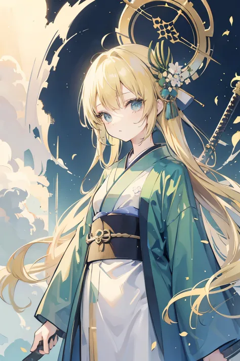 green hair girl, kimono-like ability, soft and relaxed, small, expressionless, sword combo
２people blonde girl