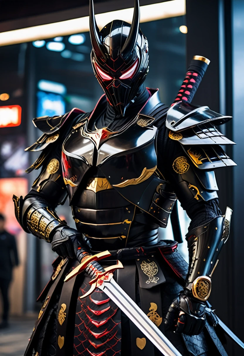 araffe vêtu d&#39;un costume noir tenant une épée et une épée, samouraï cyborg, armure de samouraï cyber-japonais, samouraï cyberpunk, very beautiful samouraï cyberpunk, armure complète de samouraï Spiderman, Bio - Samouraï Ninja mécanique, portrait of a samouraï cyberpunk, armure de style cyber-japonais, armure cyber-japonaise, armure celtique et cyberpunk, samouraï taureau noir, armure mecha d&#39;assassin complexe