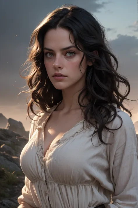 (masterpiece, absurdres, highres, ultra detailed), 1woman, wavy dark hair, adult, hazel eyes, focus,handsome face, yennefer the ...