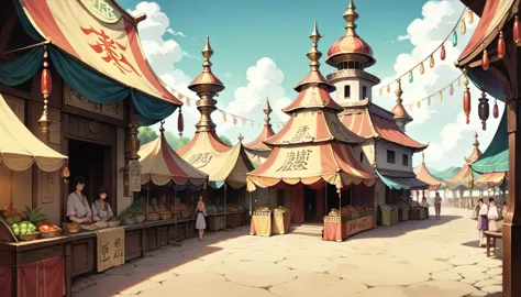 concept art, realictic, anime,(fantasy ((slave:1.35) market:1.2) background),