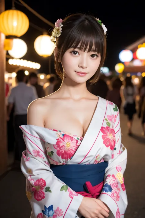 A very short yukata、20 year old Japanese girl、Highest quality、Full Body Shot、Ultra-high resolution、(reality:1.4)、Raw photo、(Girl...