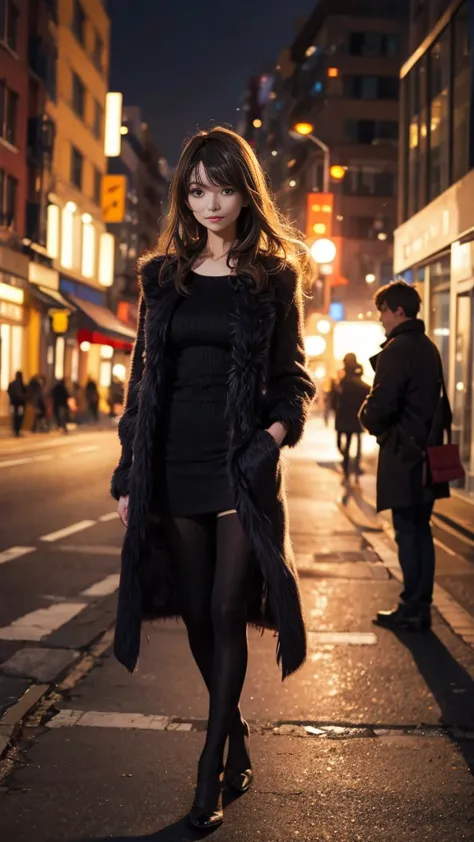 Young woman standing on the street, Blur the background, beautiful, Realistic