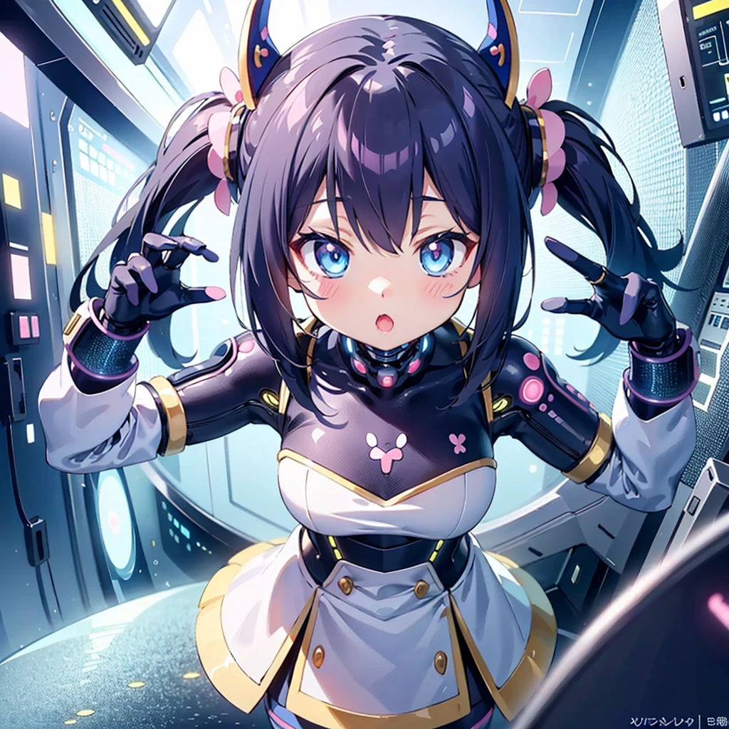 (Kawaii Character:1.4), 
Cyber Princess,
She is immersed in cyber networks,
(Special effects),
masterpiece, Highest quality,
Clear images, Clear images, Clear images, Unrealistic image, 
Highly detailed background,kawaii tech,