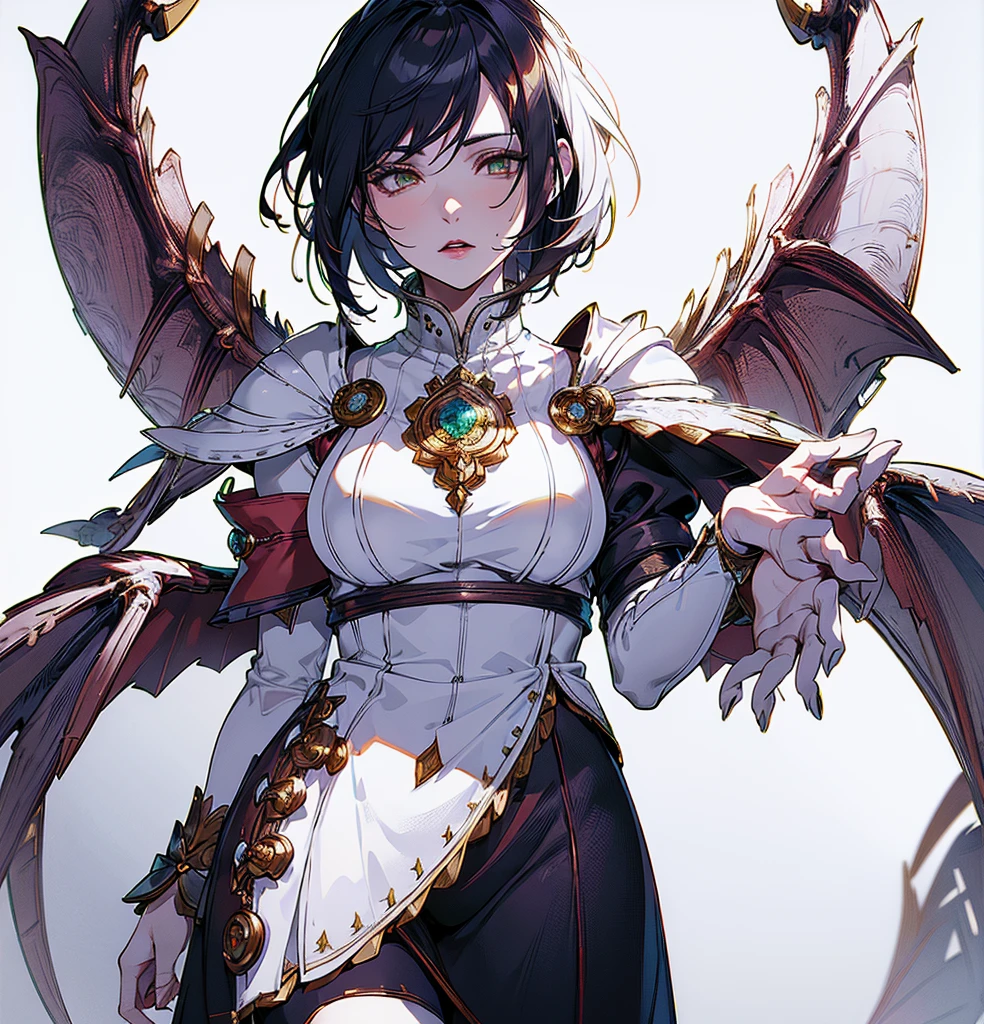 (Highest quality, masterpiece, Very detailedな, Very detailed, Exquisite, 16K,Full HD),(White Background:1.7),、Big Breasts,No text,Upper Body,Black Hair,１people,Front facing、((Remove dragonage))