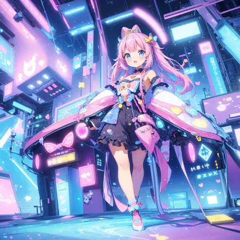 (kawaii character:1.4), cyber princess, she is immersed in cyber networks, (special effects), masterpiece, highest quality, clea...