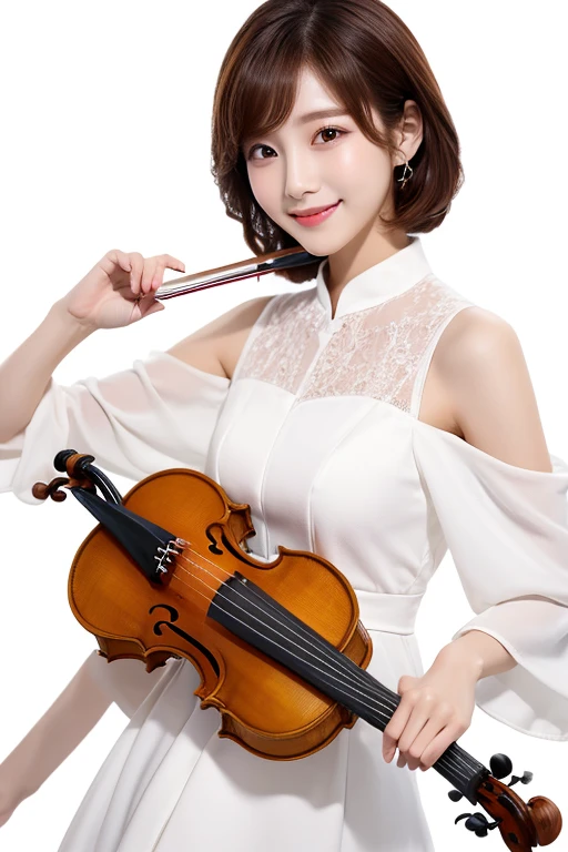 South Korea　Beauty　clothes　smile　White background violin 