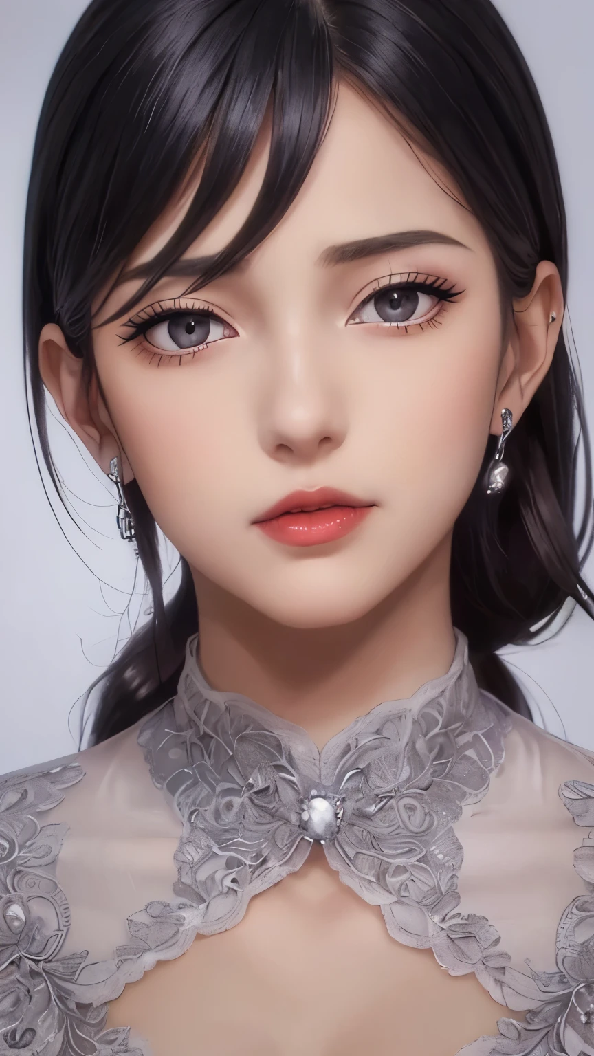 Tsuma ga Kirei ni Natta Wake,((midynight, Need, 8k, tmasterpiece:1.3)),   very beautiful queen, Slender Abs:1,1,  ultra-detailed face, highly detailed lips, detailed eyes, double eyelid.   ((Make-up face. Red lipstick)), beautiful hair,   Super cute little face,   very beautiful face,   thin eyebrows,   flawless beautiful face,   ((black pupil)),   very beautiful eyes,   ((platinum eyes)),   beautiful and detailed makeup,   wet eye makeup,   eyelashes,  sharp nose,   earrings,full body,
. Wearing a beautiful office outfit,shy face,thick lips, wearing a beautiful office outfit 